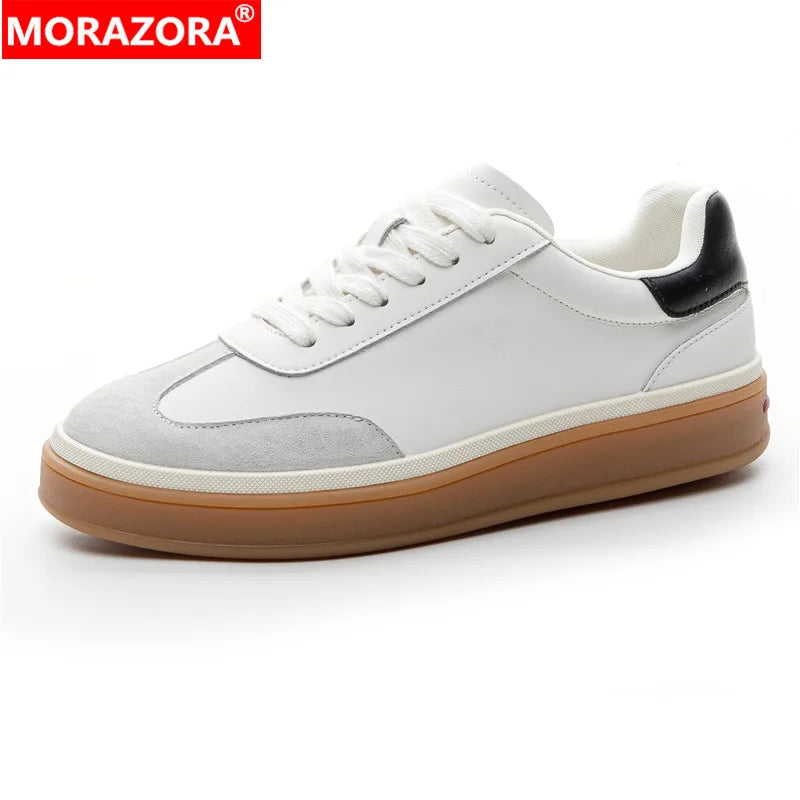 MORAZORA 2026 New Genuine Leather Shoes Women Sneakers Lace Up Spring Summer Fashion Platform Flats Ladies Casual Shoes