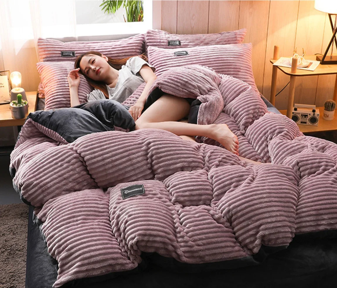 Warm Winter Duvet Cover Bedding Set Thick Solid Color Velvet Double Soft Quilt Cover Twin Queen King Comforter Cover Sets 220*24