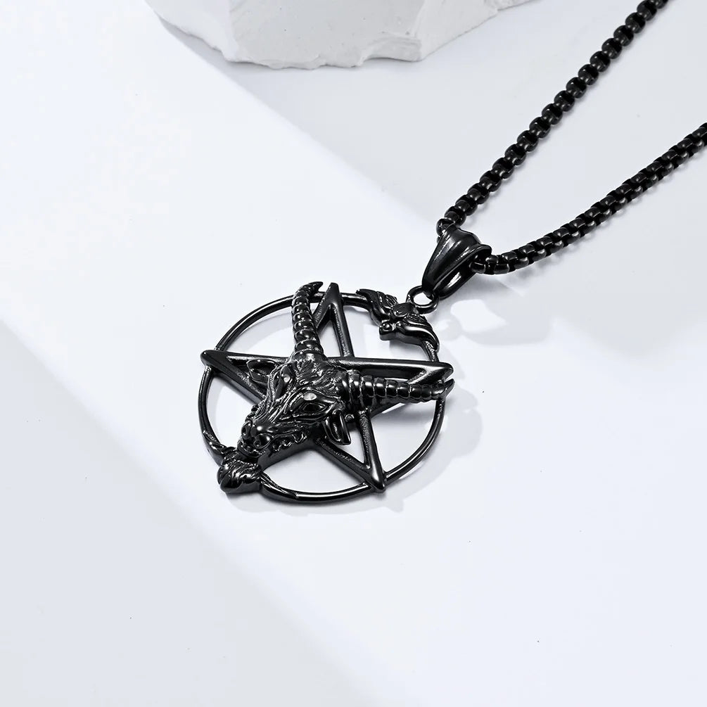 DARHSEN Men Stainless Steel Statement Pendant Necklace Baphomet Goat Satanic Satan Demon Devil Fashion Jewelry
