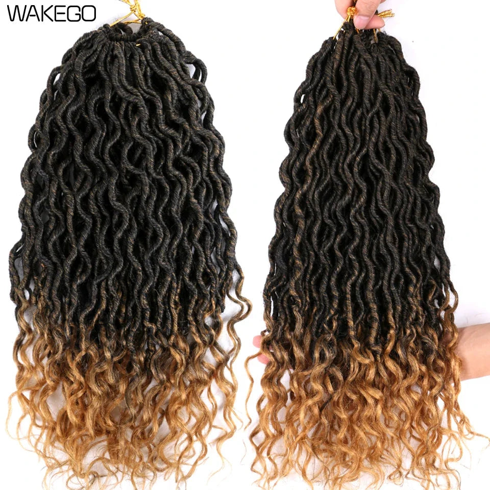 Goddess Faux Locs Crochet Hair | 18" Soft Curly Braids | Ombre Dreadlocks Extensions | 24 Strands/Pack