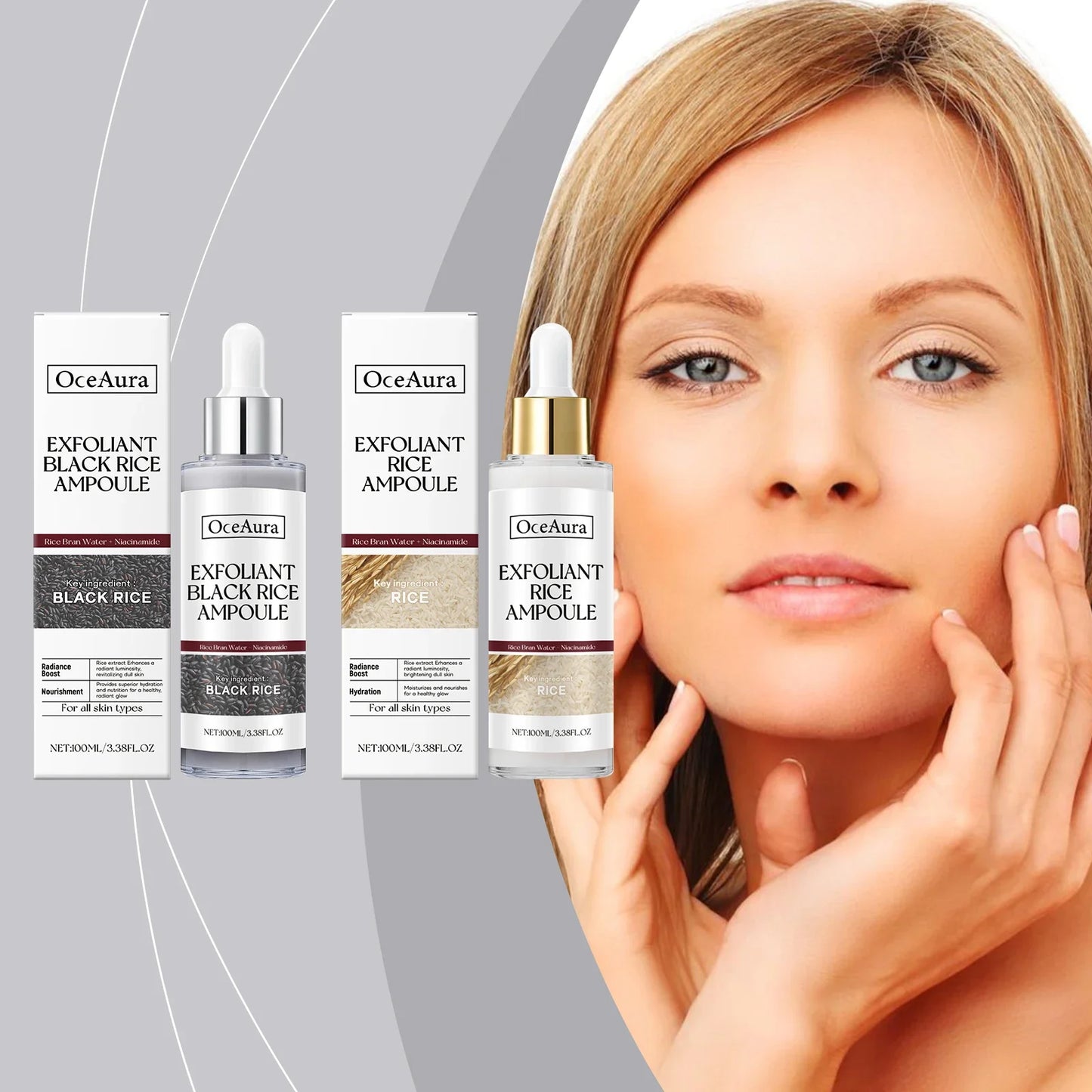 Rice Serum for Face Hydrating Brighten Skin Repair Smooth Facial Essence Gentle Exfoliation Remove Blackheads Collagen Ampoules