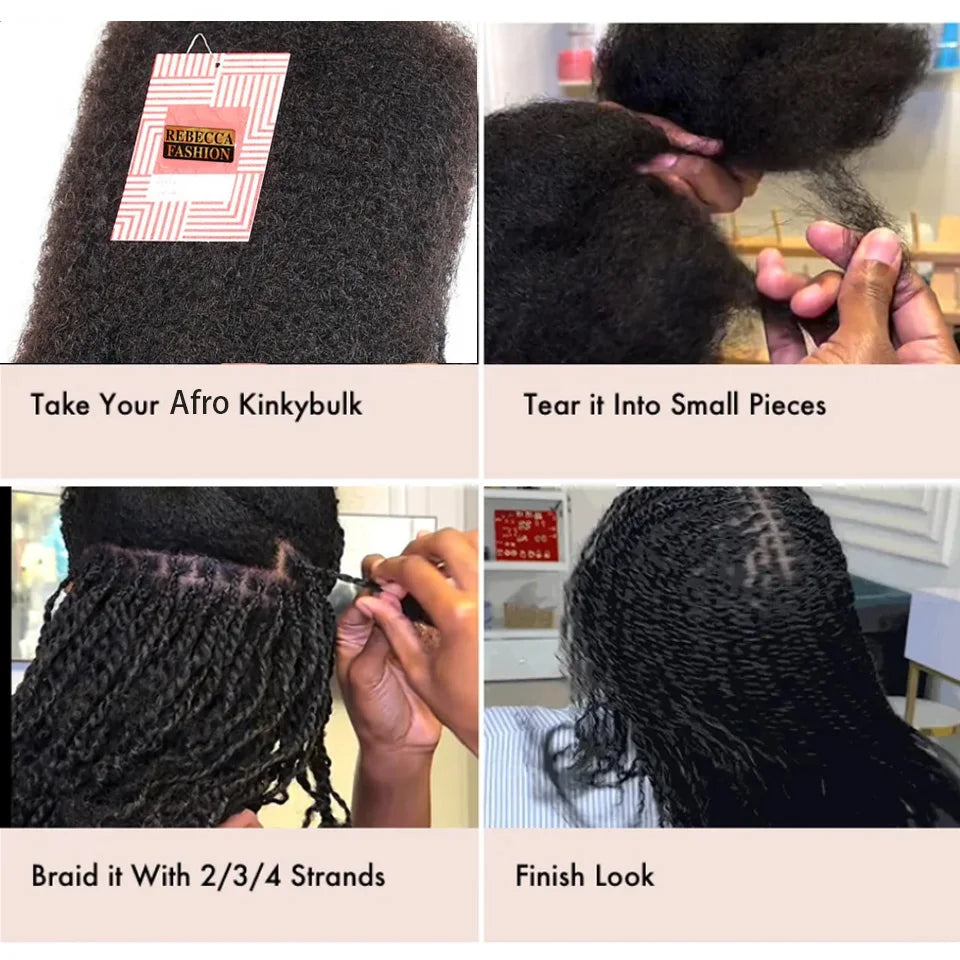 Afro Kinky Bulk Braiding Hair Extensions | 100% Human Hair | Lightweight & Natural Colors | 50g/Pack