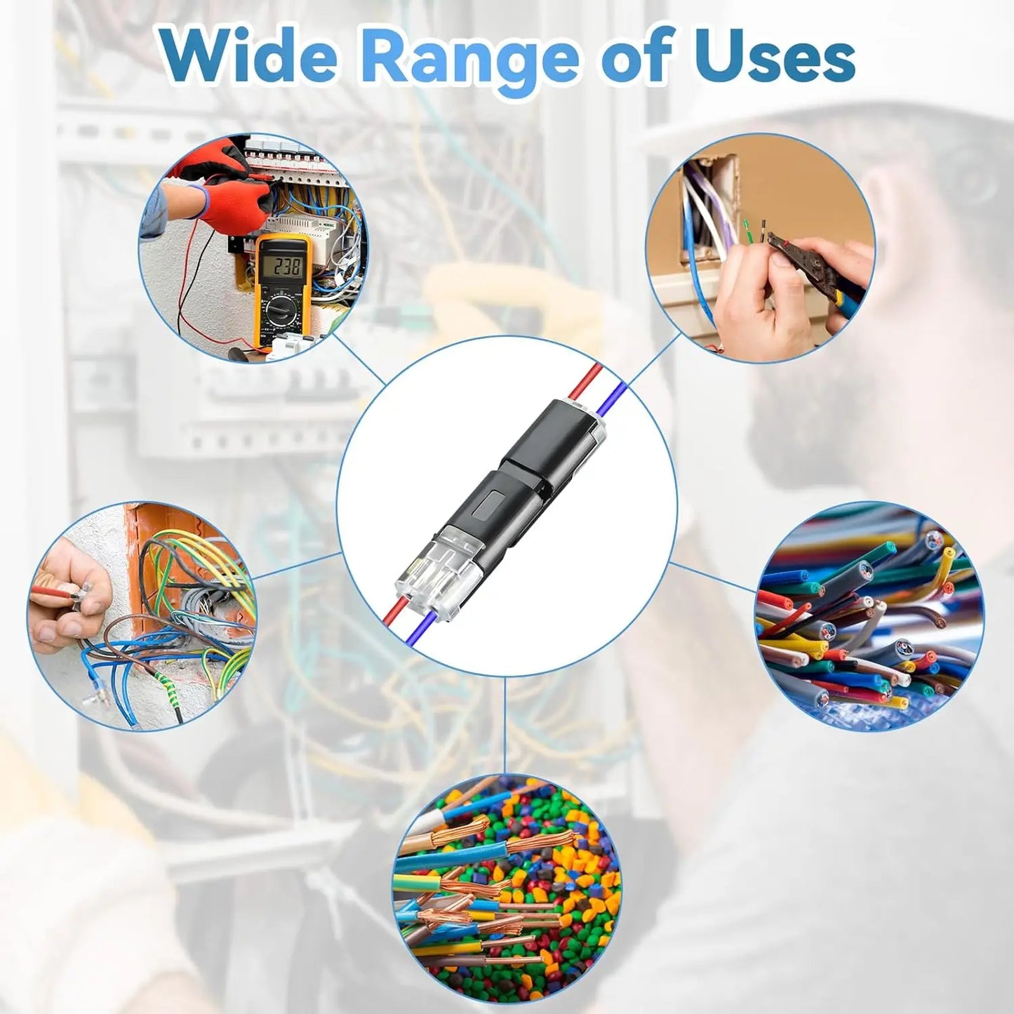 50Pcs D2 Quick Connect Wire Connectors – Optional Stripping Double Wire Plug in Connector with Locking Buckle,