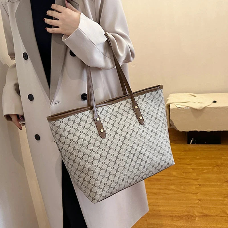 Women's Geometric Print Tote Handbag | Soft PU Shoulder Bag