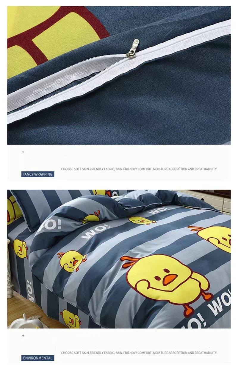 Lovely Cartoon King Size Duvet Cover Set 220x240 Skin Friendly Double Bed Quilt Cover Blanket Comforter Cover and Pillowcase