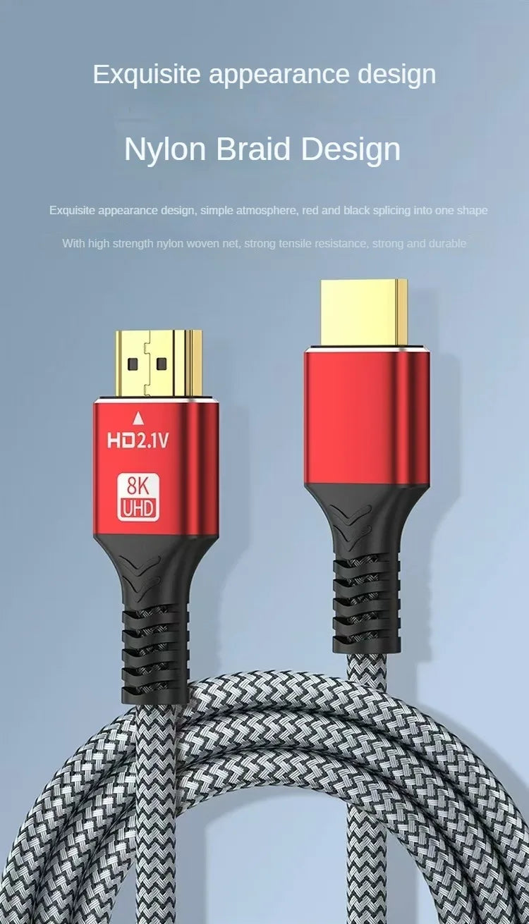 8K HDMI2.1 Cable High Speed HDMI 8K Cable 60HZ 2.1V 4K 144HZ 3D TV Computer Monitor Projector PS Game Console Audio And Video