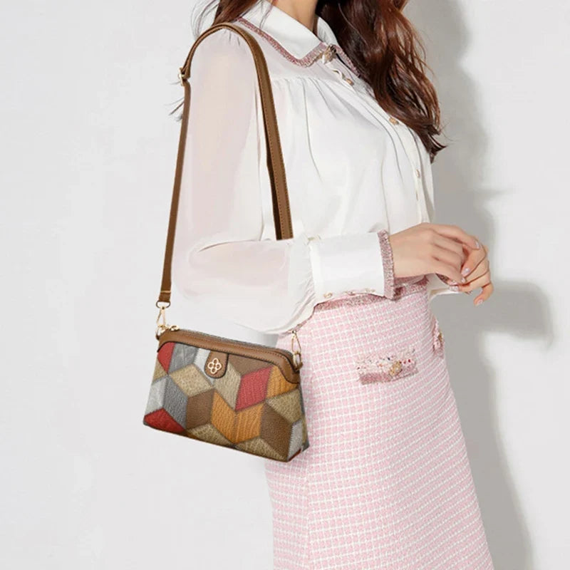 High Quality PU Leather Women's Small Crossbody Shoulder Bag | Luxury Handbag Lady Messenger Bag (Simple Shell Phone Satchels, Plaid Pattern)