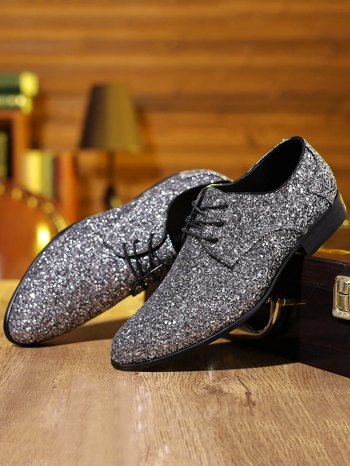 Luxury Men Dress Shoes Gold Silver Sequin Wedding Shoes High Quality Lace-Up  Oxford Shoes Fashion Designer Men Flats Large Size