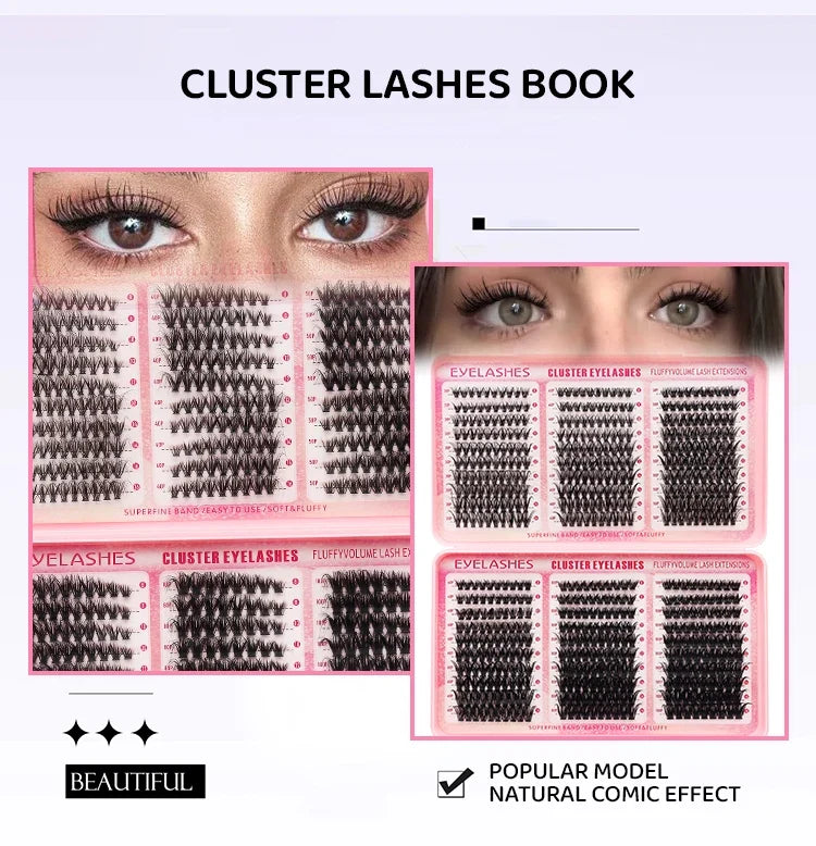 DINGSEN Eyelash Clusters Book Large Capacity Volume Individual Lashes Book Natural Long DIY Cluster Eyelash Extensions Makeup