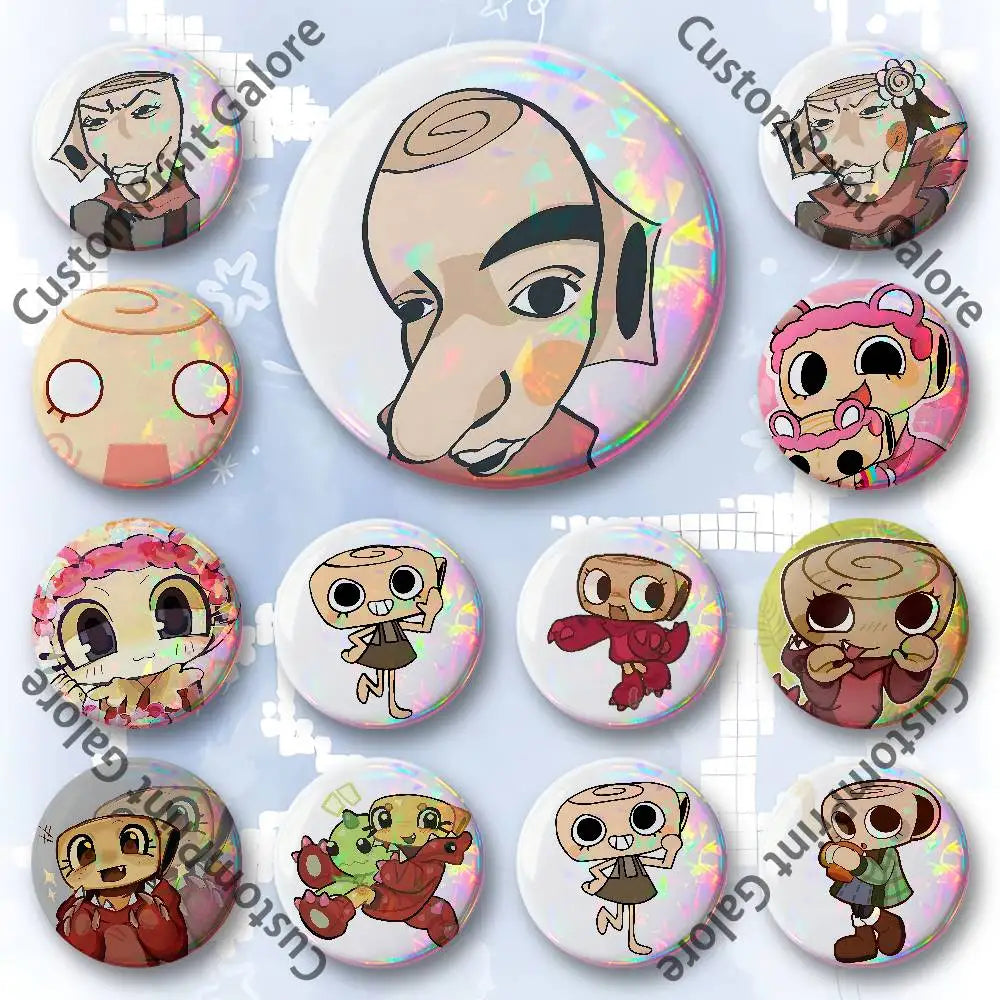 Cute Funny S-Shelly W-Wold Customizable Badge Tinplate Brooch Laser Film Lapel Pin for Decoration Party Small Gifts