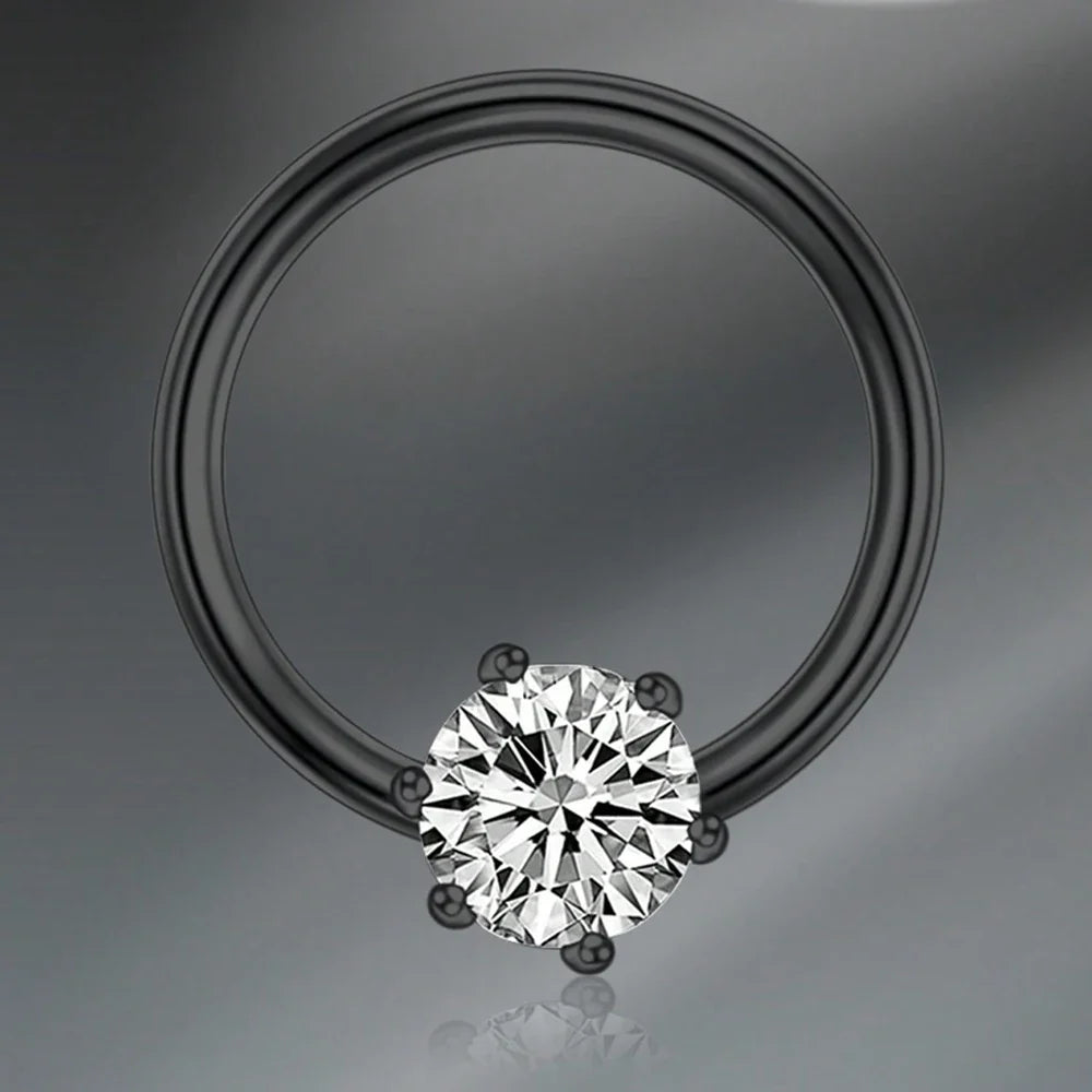 1pc Stainless Steel Nose Septum Clicker 20G 16G Flower Cubic Zirconia Decorated Piercing Nose Ring, Suitable For Daily Wear