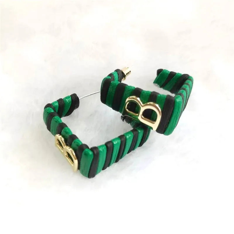 28 Colors Zebra Pu Leather Square Hoop Earrings For Women Fashion Jewelry Letter Alphabet Geometric Stripe Pendientes Mujer