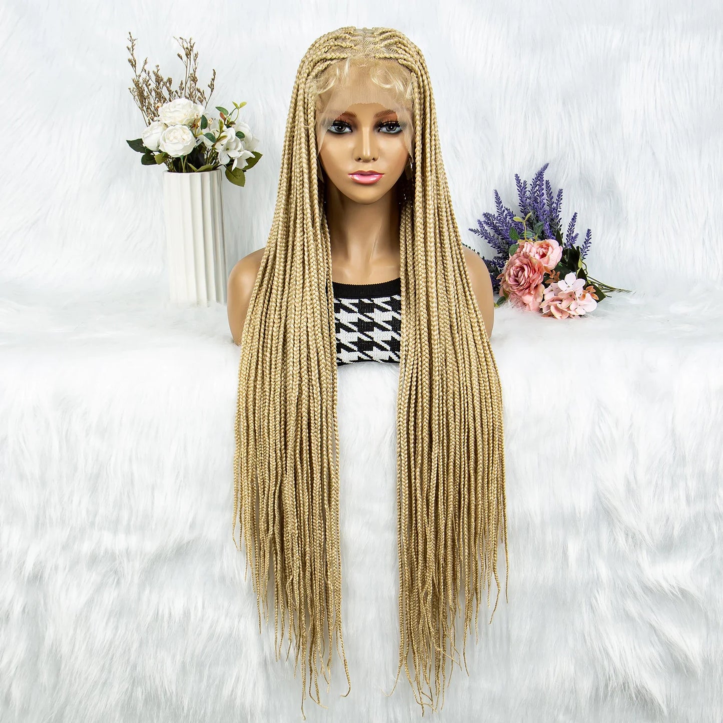 HD Full Lace Knotless Box & Cornrow Braided Wig | Transparent Lace | Synthetic Crochet Braids for Black Women