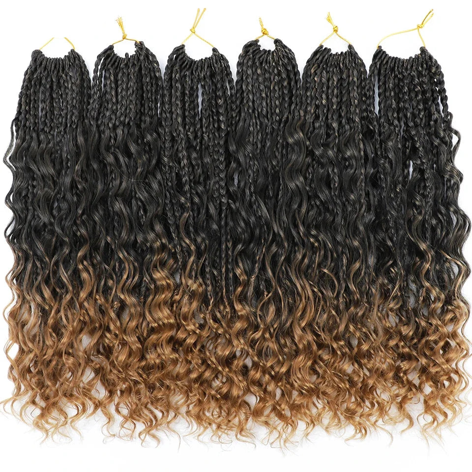 Ombre Goddess Box Braids Crochet Hair with Curly Ends | 14 Inch | 1-6 Packs