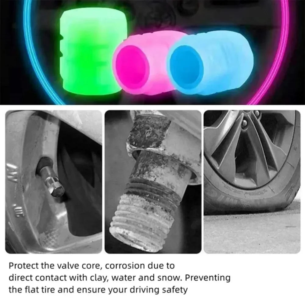 20Pc Luminous Valve Caps Fluorescent Night Glowing Decor Car Motorcycle Bicycle Wheel Hub Valve Stem Cap Styling Car Accessories