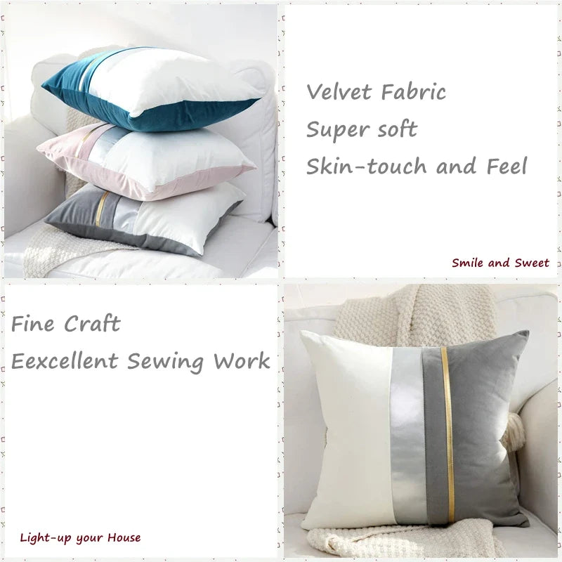 Luxury Velvet Cushion Cover, Patchwork Design Pillow Case, Home Decor, Sofa Pillows, 45x45cm, 30x50cm