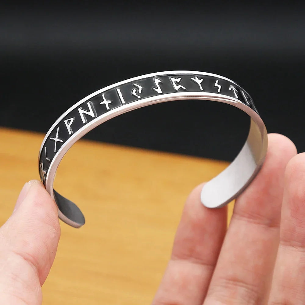 Vintage Nordic Vikings Rune Simple Bracelet For Men Women 316L Stainless Steel Fashion Opening Cuff Bangles Amulet Jewelry Gifts
