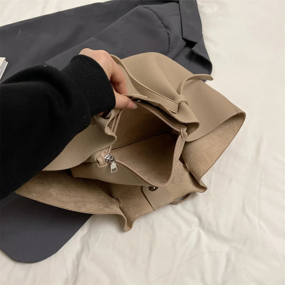 Luxury Designer 2-in-1 Shopper Tote Set | Branded Soft PU Leather Shoulder Handbag for Women (Big Capacity)