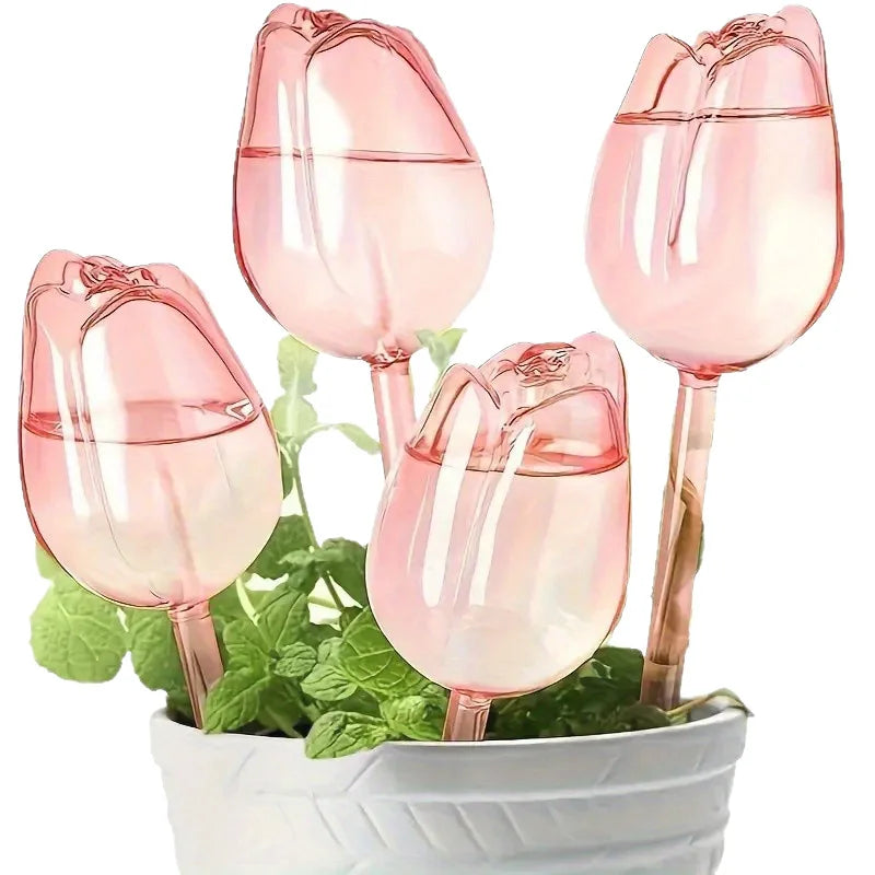 Pink tulip plant watering balls, suitable for indoor and outdoor plants, automatic plant drippers, and automatic watering