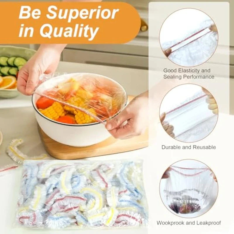 1000Pcs Plastic Wrap for Food Cover Bags for Covering Food Disposable Food Container Reusable Stretch Plastic Lid for Container