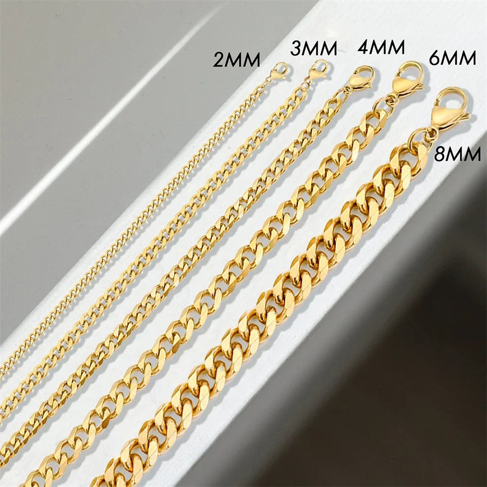 EMANCO 10PCS Men's Cuban Link Chain Necklace Stainless Steel Women Trendy Punk Jewelry 2MM/3MM/4MM/6MM/8MM Wholesale