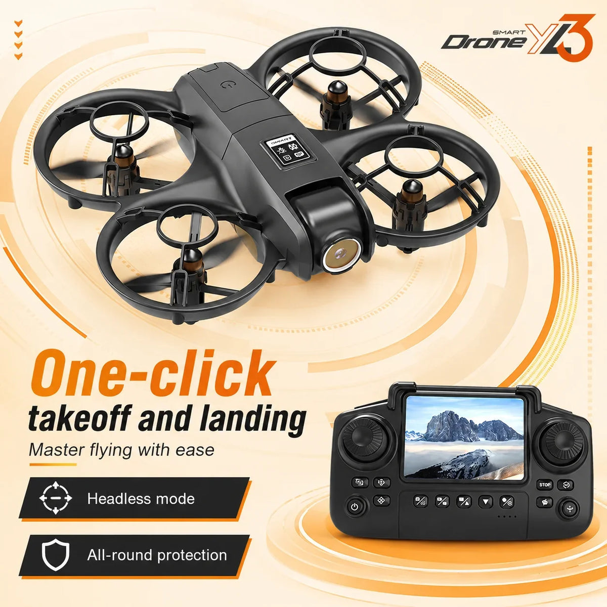 ZNLYRION YL3PK Mini Full Protective Drone With 2.4 Inch Screen Remote Dual Camera Optical Flow Hover 2 Batteries Indoor RC Quadcopter