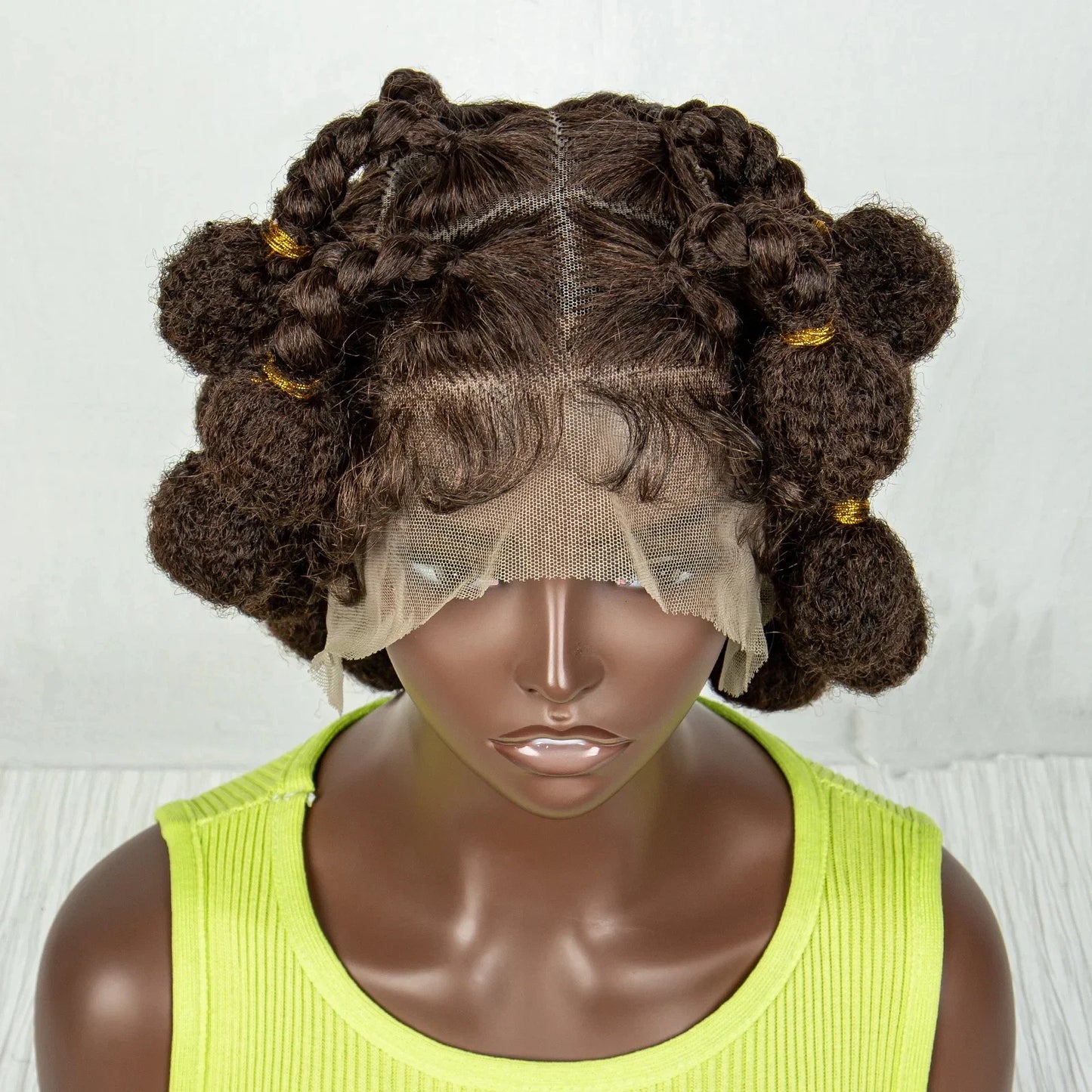 Handmade Bantu Knots Braided Wig | Short Knotless Braids | Full Lace Wig with Baby Hair | Synthetic Braiding Wig for Black Women