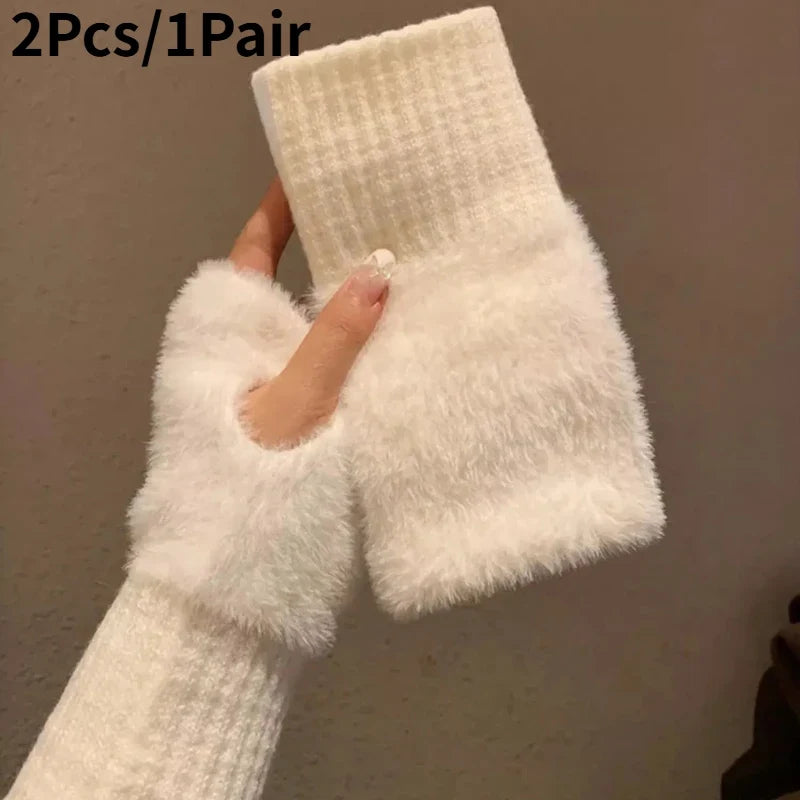 Women'S Luxury Plush Fleece-Lined Winter Gloves - Thick Warm Half-Finger Gloves with Elastic Cuffs Winter Gloves For Women