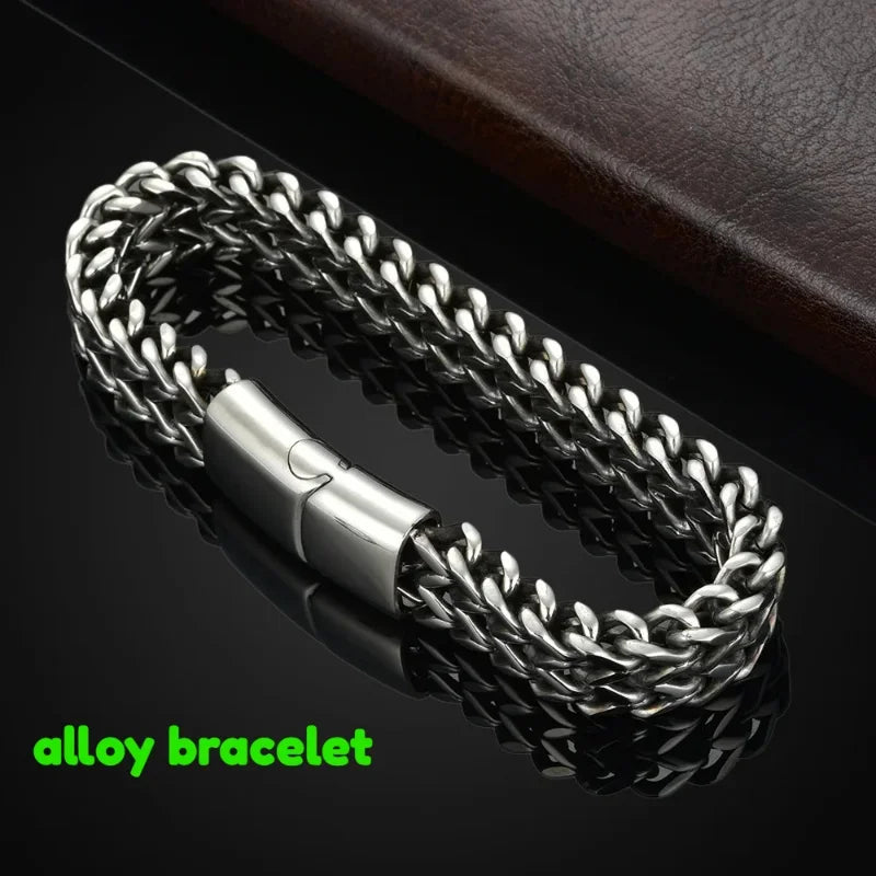 1pcs Men's Stainless Steel Braided Chain Bracelet, Punk Rock Wristband, Magnetic Clasp, Fashion Jewelry Gift for Him