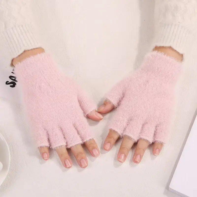 Hot sale! Women's Plush Half Finger Touchscreen Winter Gloves Soft Fashion Warm Imitation Mink Cashmere for Driving, winter work