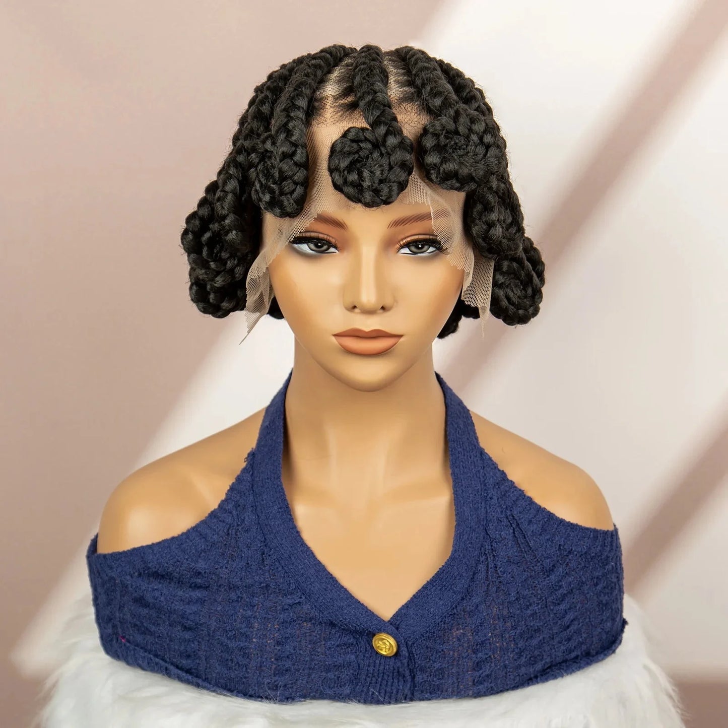 Natural Color Bantu Knot Braided Wig | Cornrow Braids | Full Lace | Heat Resistant Synthetic Wig | African Women