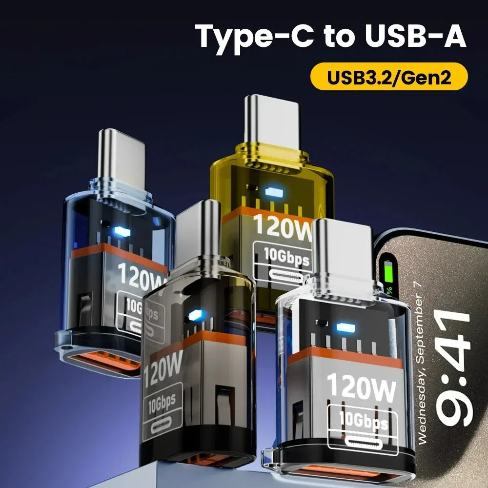 120W USB 3.2 to Type C OTG Adapter Fast Charging 10Gbps Data Audio Transfer For MacBook iPad iPhone 15 16 17 Huawei Xiaomi PC