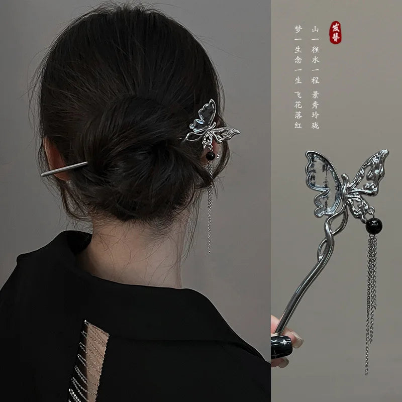Ancient Chinese Style Elegant Butterfly Tassel Hair Stick for Women Girls Classical Hairpin Chinese Hair Accessories Jewelry