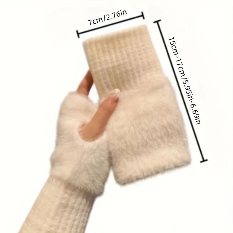 Women'S Luxury Plush Fleece-Lined Winter Gloves - Thick Warm Half-Finger Gloves with Elastic Cuffs Winter Gloves For Women