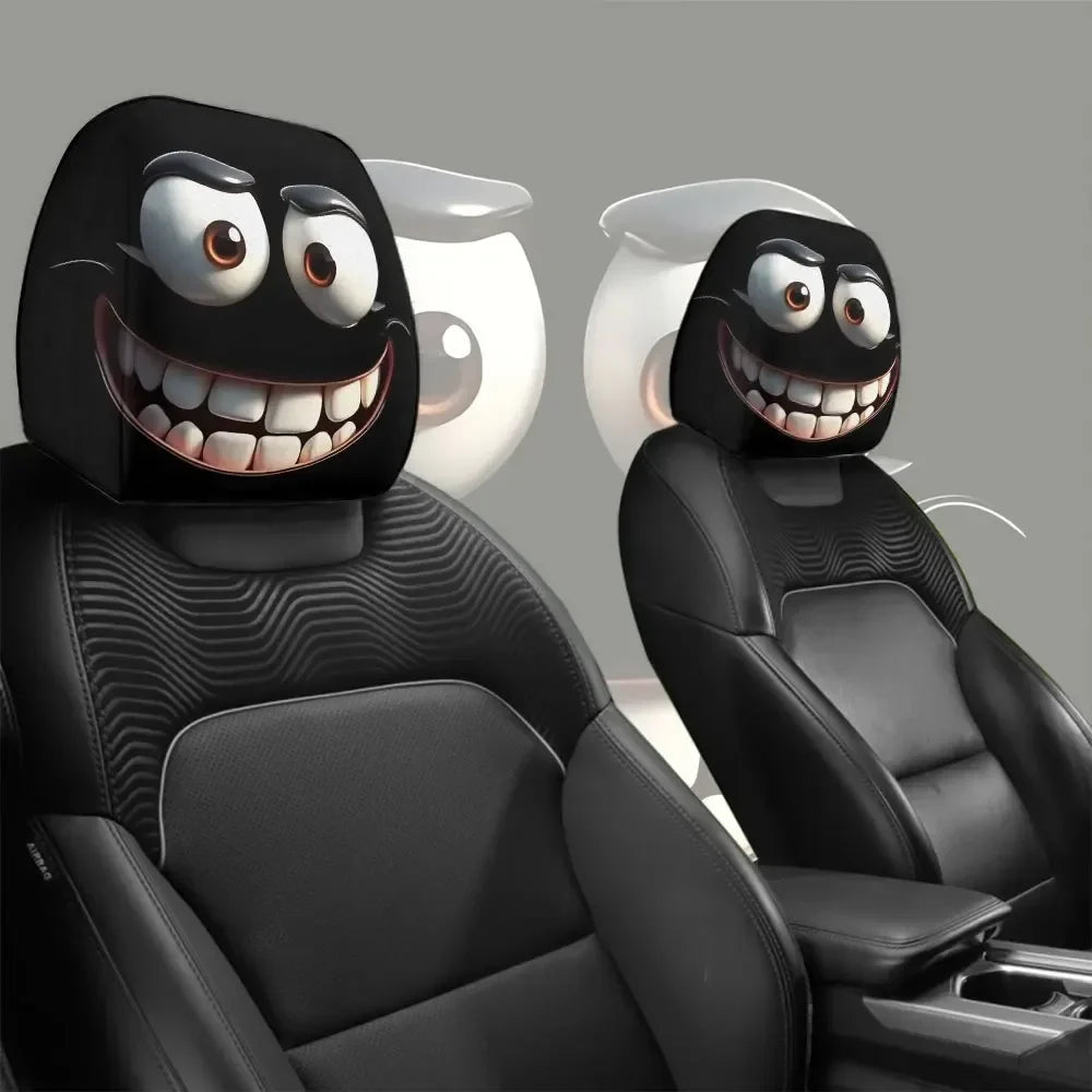 2pcs Smiley Face Printed Car Pillowcase Soft Comfortable Decorative Cushion Cover Auto Seat Headrest Washable Polyester Fabric