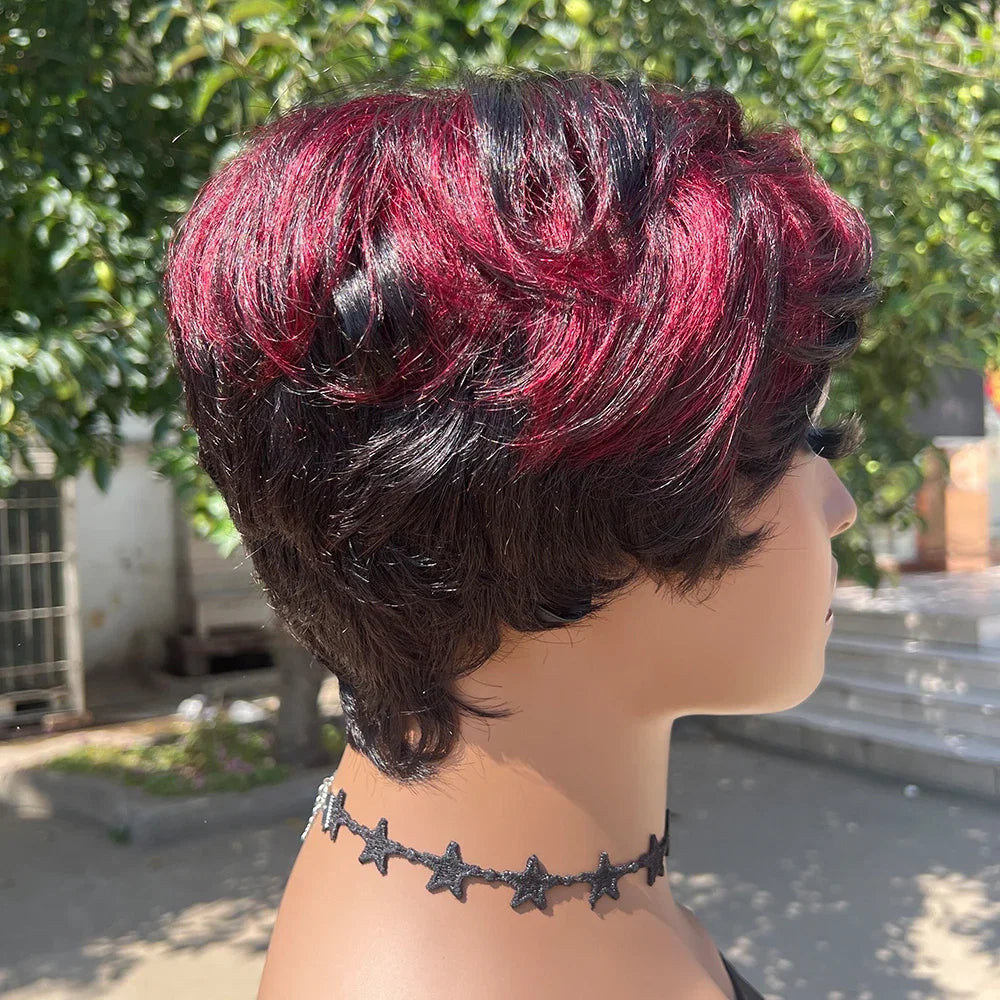 Short Pixie Cut Human Hair Wig with Bangs | Brazilian Remy, Machine Made