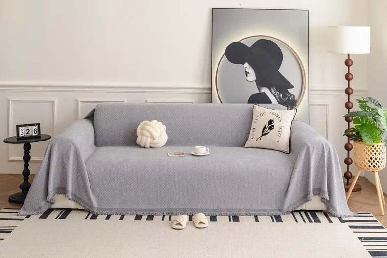 Solid Color Sofa Throw Blanket Non-slip Sofa Slipcovers Pets Kids Dust-proof Couch Armchair Covers Camping Picnic Blankets Home