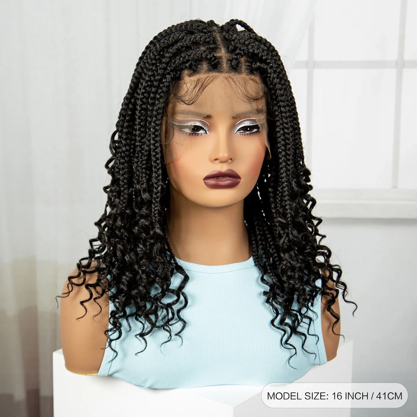 Burgundy Boho Knotless Braids Bob Wig with Curly Ends | Full Lace