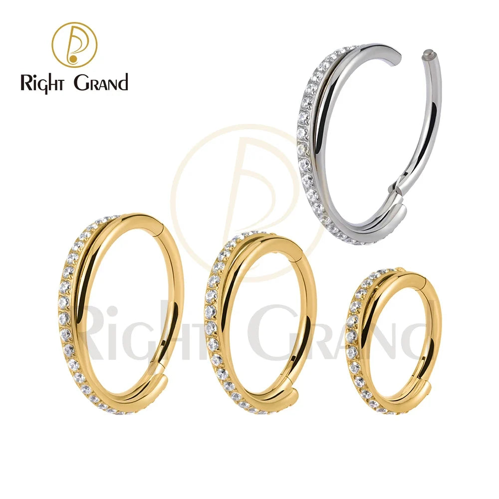 Right Grand Implant Grade Titanium Hinged Seamless Earrings Clicker Hoop Ring for Cartilage Helix Rook Septum Daith Tragus Conch