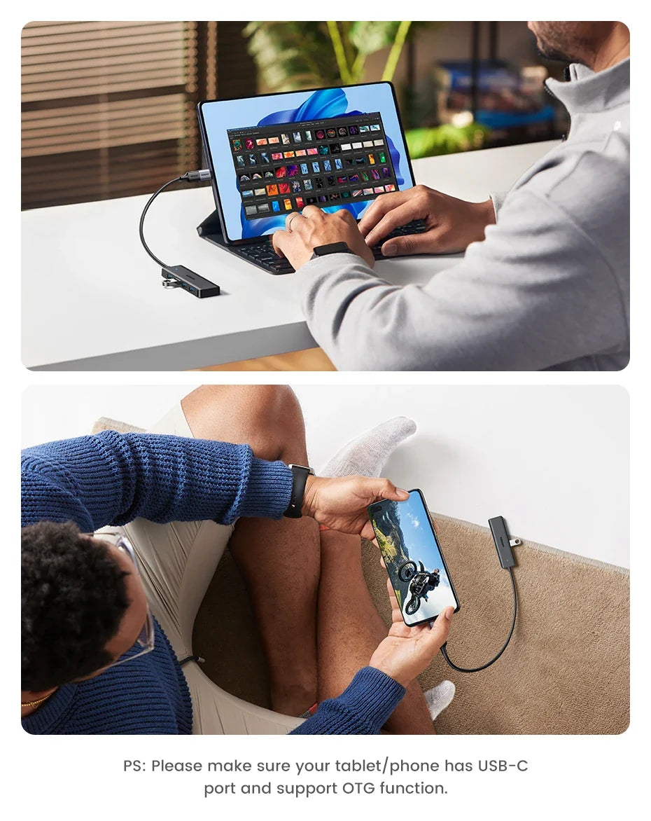 UGREEN USB 3.0 HUB 4 Ports USB-C HUB Slim for Mouse Keyboard Compatible with MacBook Pro Air Laptop Desktop PC Xbox PS5 Splitter