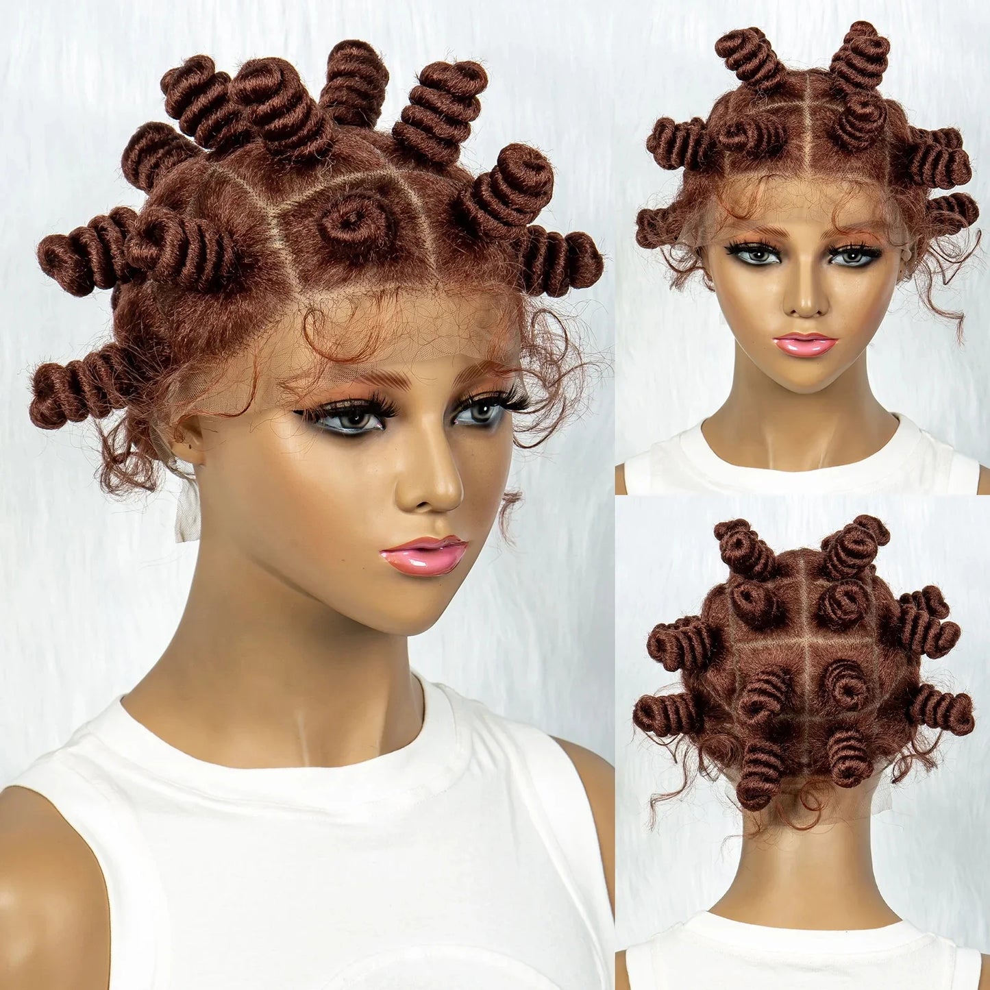 KIMA Bantu Knot Knotless Box Braids Wig | 350# Blonde Braided Bun Full Lace Wig for Black Women