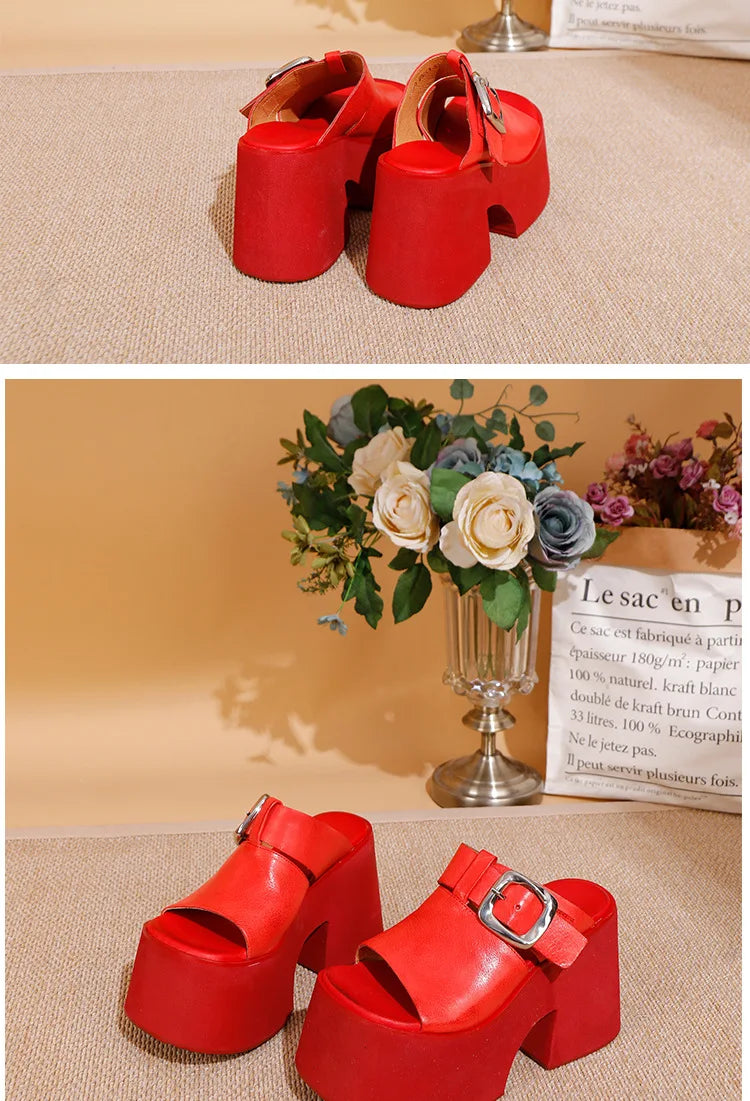 GKTINOO 2026 Summer New Genuine Leather Thick Soled Height Increasing Slippers Fashionable Women's Super High Heels Sandals