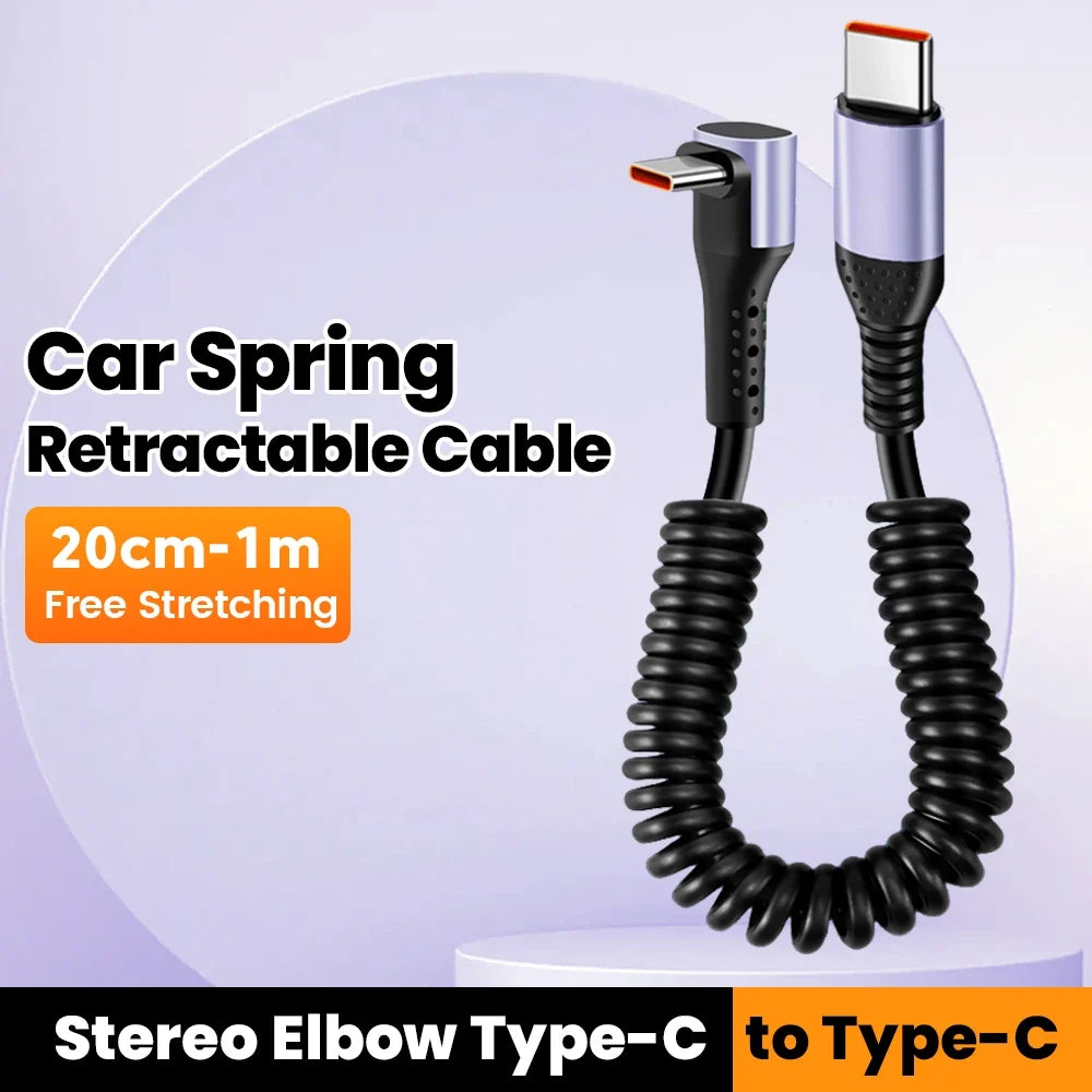66W 100W Type C TO Type C Cable For iPhone 15 Huawei Xiaomi Samsung Car Spring Cable 6A Short Fast Charging USB C Cable