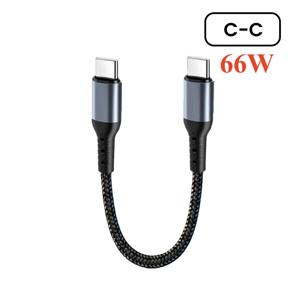 Crouch 90 Degree Short Cable USB Type C To Type C 6A 66W Fast Charge 25CM 50CM Power Bank USB C Cable For iphone Huawei Xiaomi