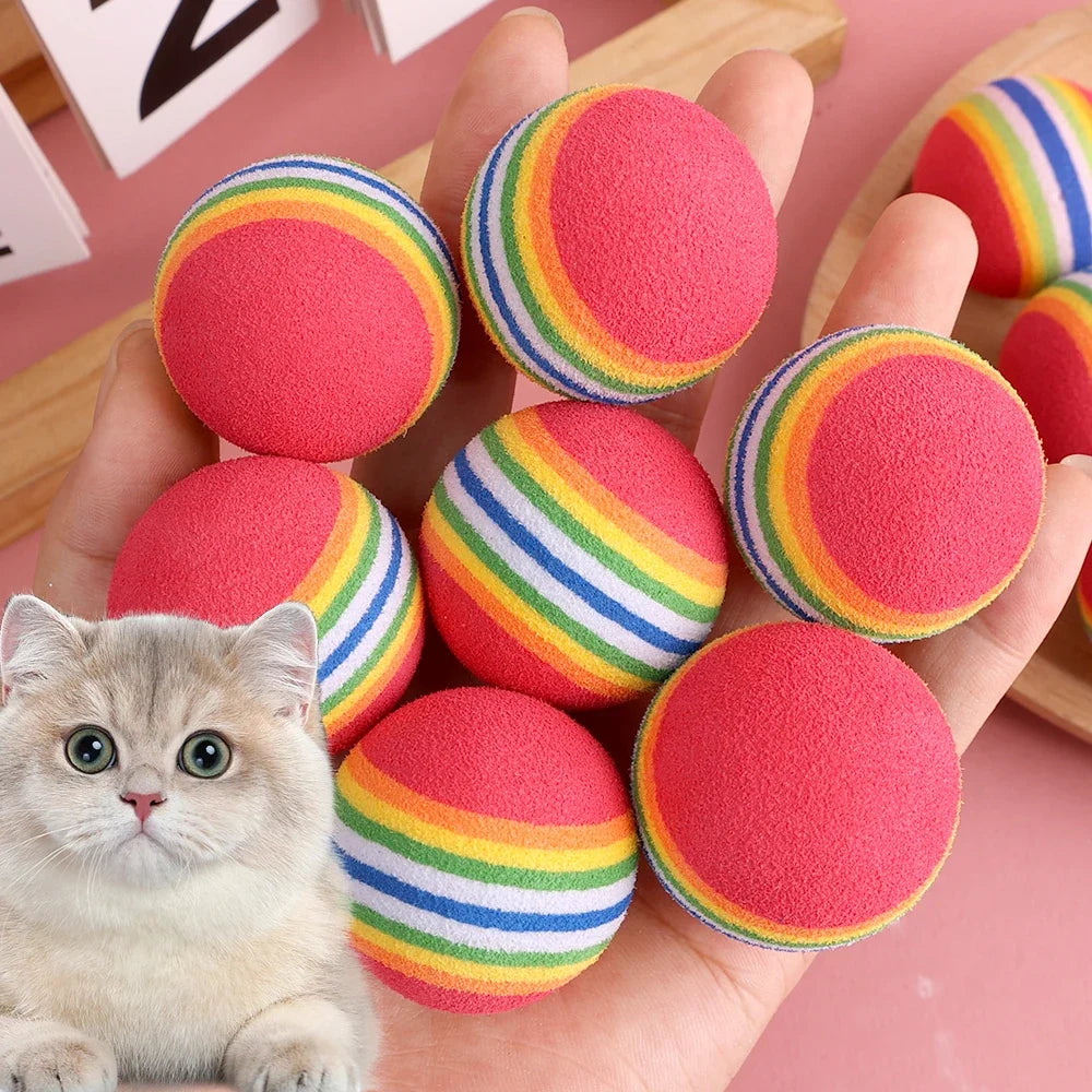 10-100x Colorful Cat Toy Ball EVA Bite-Resistant Elastic Rainbow Ball Kitten Puppy Chewing Training Interactive Toy Pet Supplies
