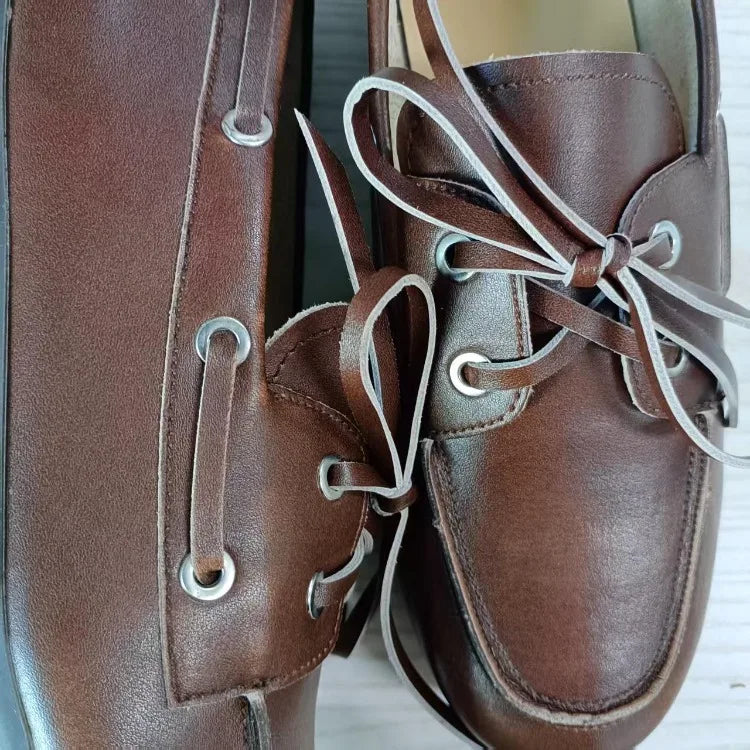 Leather Shoes for Women 2026 Spring and Autumn Sheepskin Worn Dirty Tied Soft Soled Loafer Shoes Retro One Foot Women's Shoe