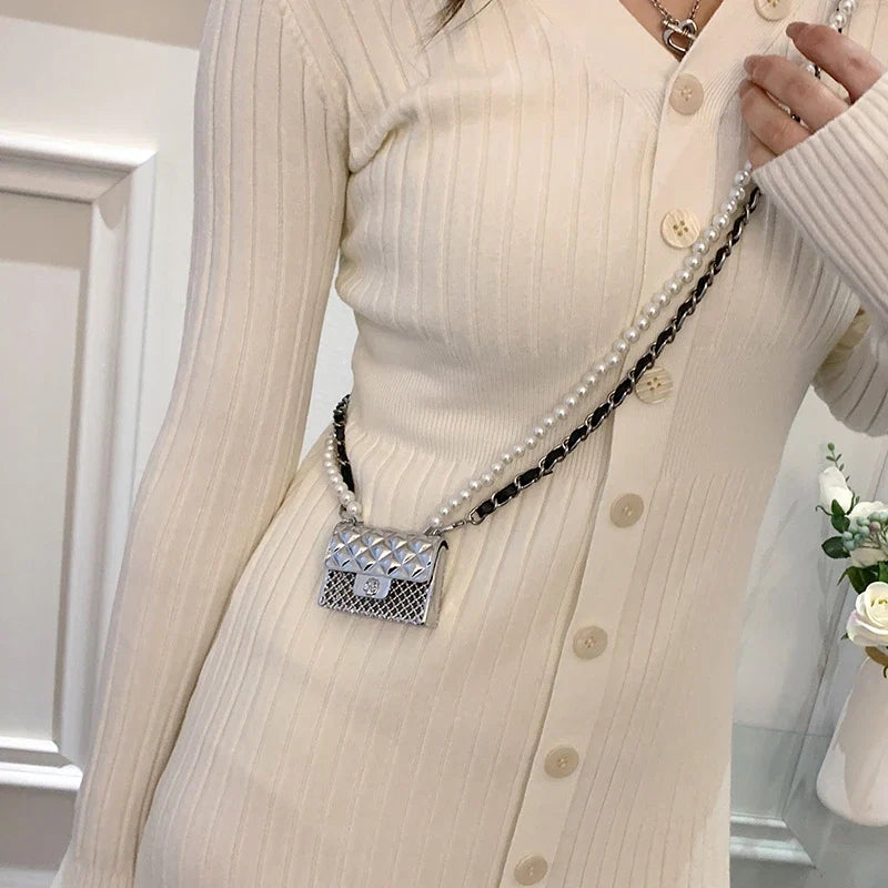 Fashionable Metal Shoulder Bags for Women | High Quality Crossbody Bag & Designer Clothing Accessories (Satchel Cute Mini Diamond Bag)