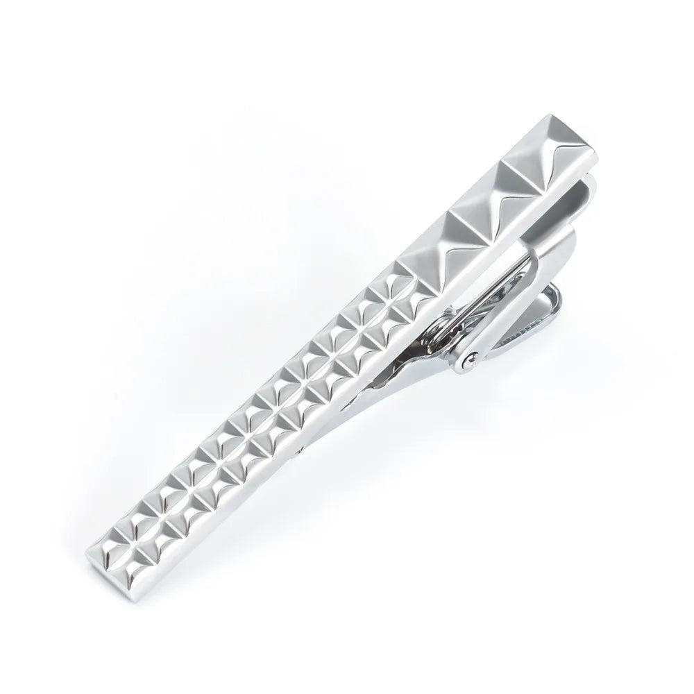 A Set New Stock High-End Electroplated Mesh Metal Tie Clip French Cufflinks Set for Men Premium Quality Stylish Grid