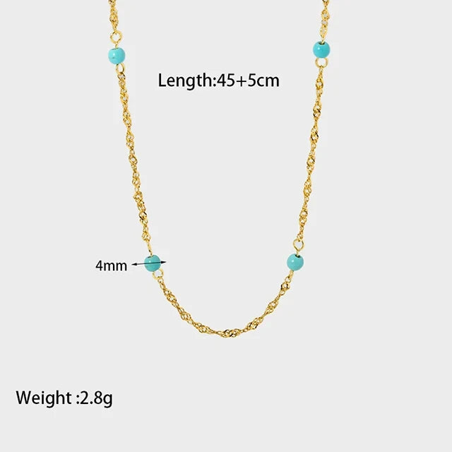 Stylish 18k Gold Plated Stainless Steel Blue Natural Stone Geometric Pendant Necklace for Women Waterproof  Collar Jewelry Gift