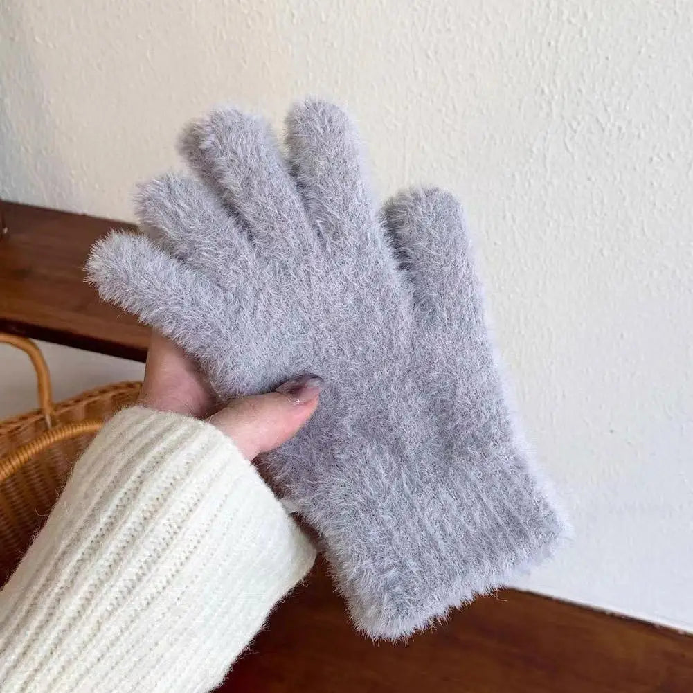 Winter Gloves Mink Velvet Five Finger Gloves Plush Warm Cold-proof Gloves Women Outdoors Cycling Solid Color Mittens